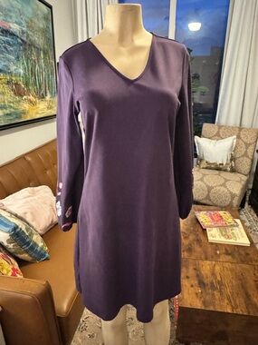 Ann Taylor Deep Purple V-Neck Long Sleeve Dress